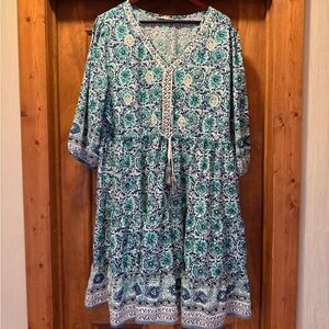 Soft Surroundings Blue and Green Printed Dress